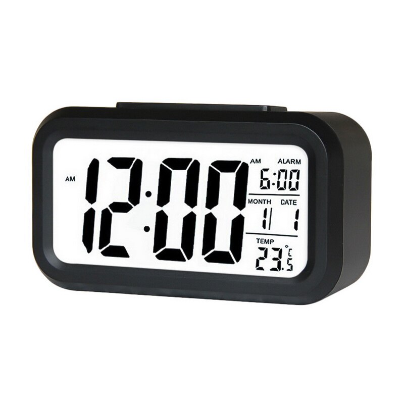 Réveil grand écran avec calendrier pour bureau à domicile horloge de Table Snooze électronique enfants horloge LED horloges numériques de bureau: black