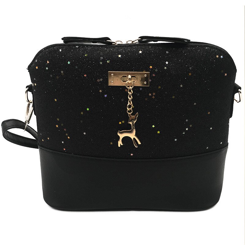 Shoulder Bags for Women Mini Bag with Deer Toy Shell Shape Small Messenger Crossbody Bag Ladies Zipper HandBags: NewBlack