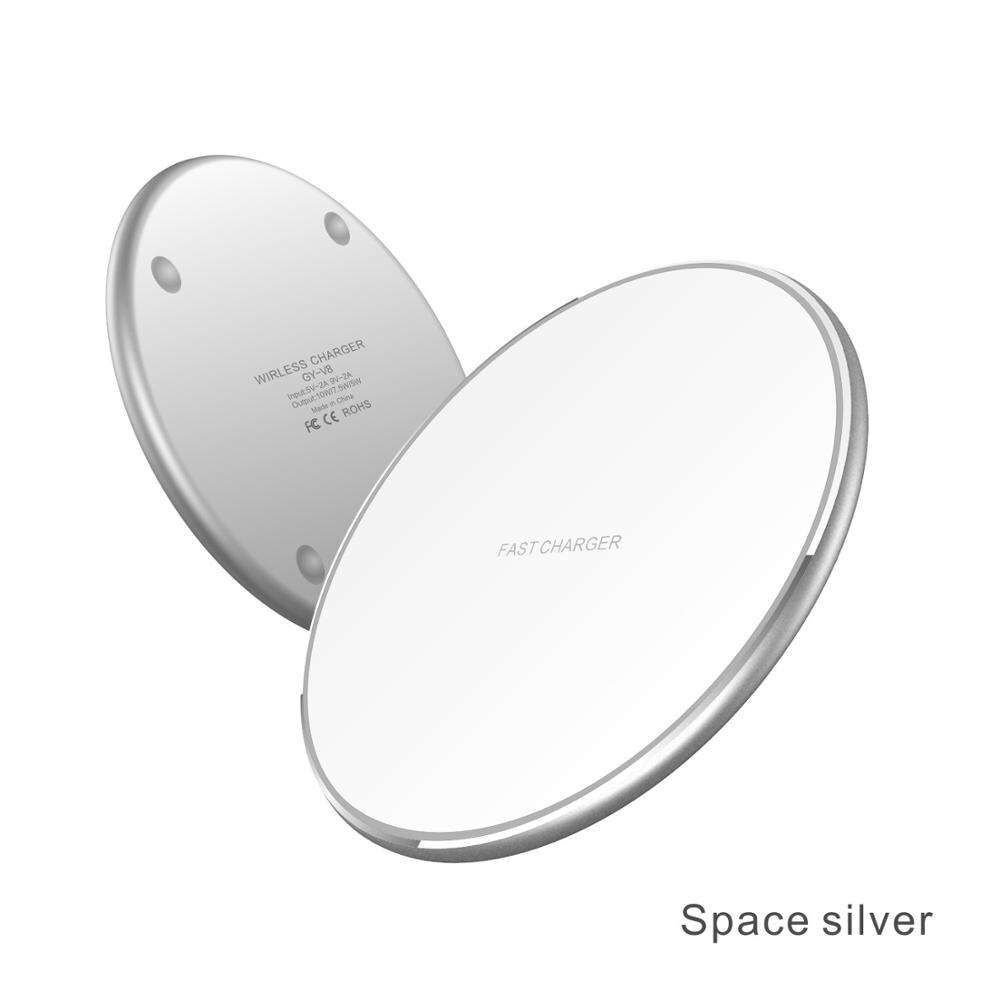 1pc 10W Qi Wireless Charger For iPhone 11 Pro Xs Fast Charging for Samsung Xiaomi Induction Wireless Charging mirror Pad: Frosted silver