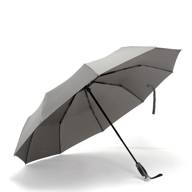 Paraply automatisk 115cm sort golf stor paraply regn læder håndtag business man paraplyer 10 ribben parasol herre: Grå