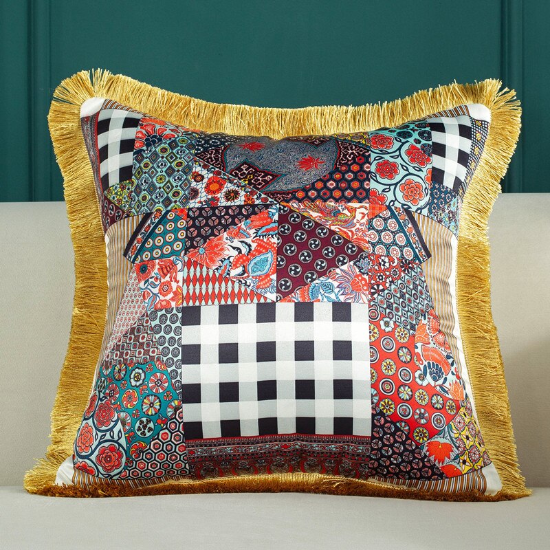 Lyxigt siden örngott tropiskt djur skog dekorativa kuddar med tofs 45cm leopard kuddfodral hem bäddsoffa dekoration: 5