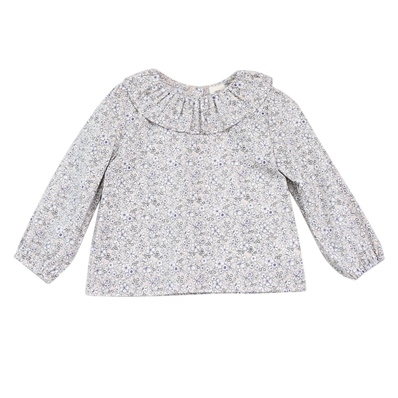 Automne filles mignonnes Blouse bébé filles solides hauts vêtements fleur col manches bouffantes Blouse bébé fille vêtements décontracté infantile Costum