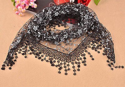 Women's Triangle Wrap Floral Women's Scarf Pure Laces Tassel Triangle Scarf Chiffon Stole Soft Scarves