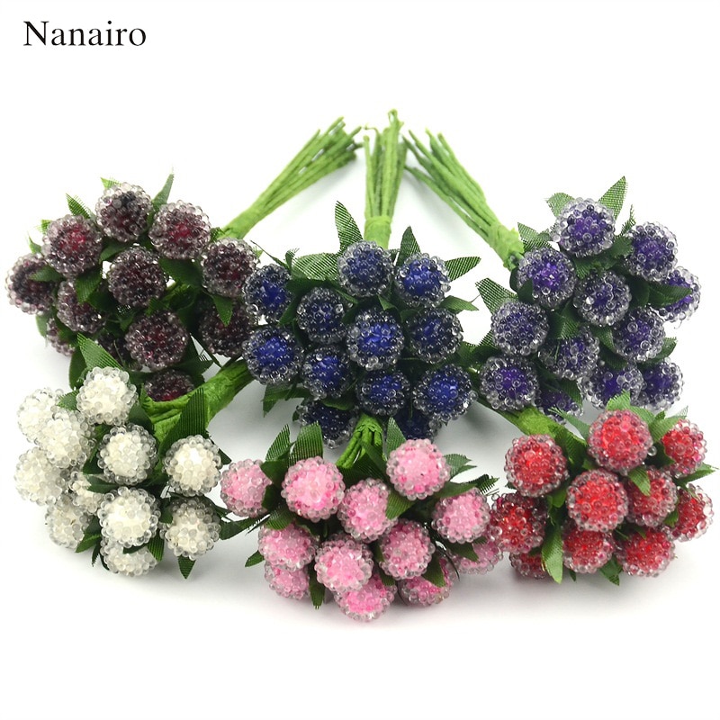 12 sztuk sztuczny owoc czerwone szkło jagody kwiat pręcik ślub symulacja granatu robić domu ślub dekoracja na choinkę