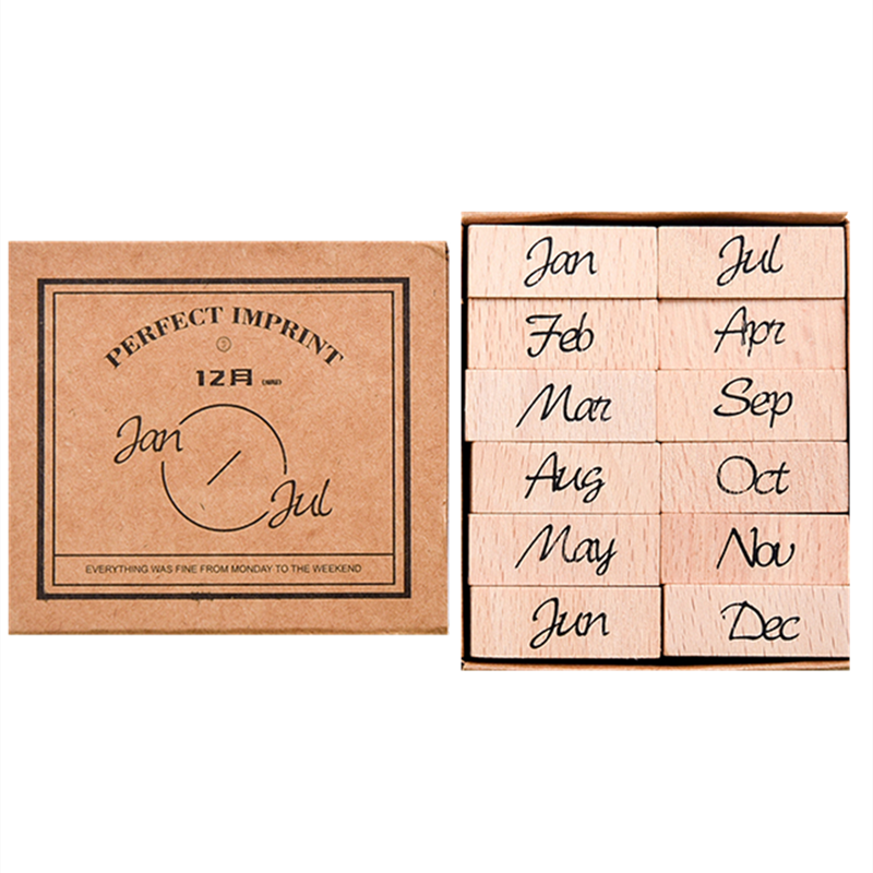 Vintage Month Week Planner Stamp Basic Function Series Digital Symbol Stamp Wooden DIY Seal Stationery Office Supplies