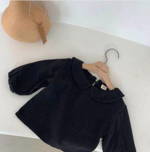 Lente Peuter Kinderen Meisje Katoenen Linnen Pop Kraag Lange Mouwen Tops T-shirt Kleding Meisjes Solid Blouse tops: ZXX198black / 3T   100cm