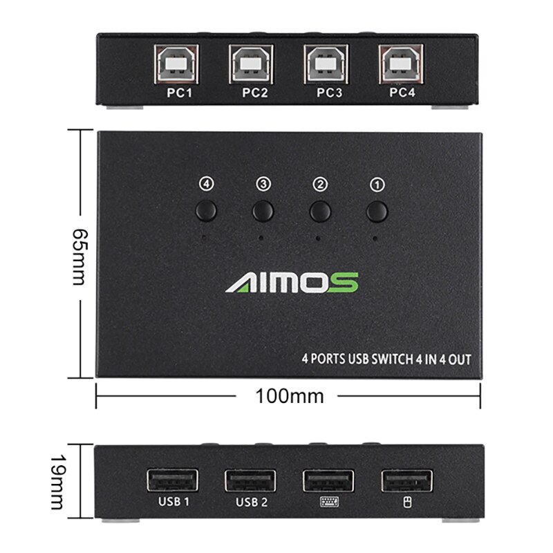 Aimos Usb Printer Delen Apparaat 4 In 4 Out Kvm Schakelaar Voor 4 Computers Op Een Set Van Toetsenbord en Muis Usb 2.0 Converter