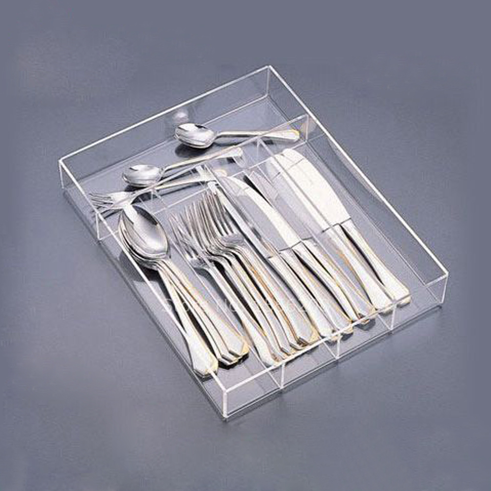 Akryl bestick bestick bricka 5 fack gafflar skedar knivar redskap förvaringshållare skrivbord plexiglas arrangör serveringsbricka