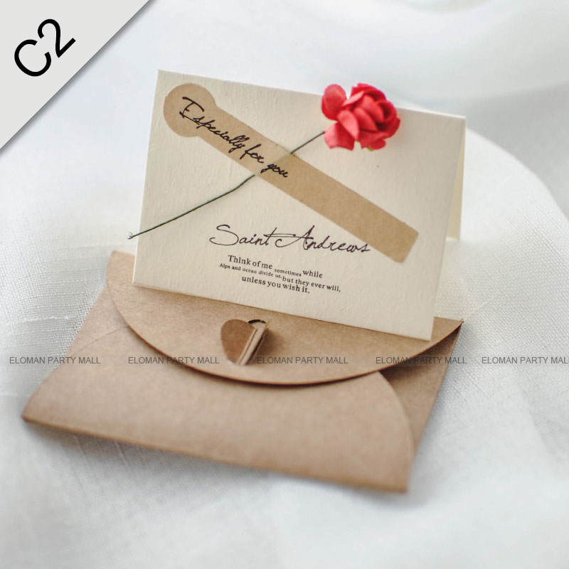 Eloman rustikke bryllup invitationer kort fødselsdag bryllup invitation konvolut+blanke kort+blomster: C2