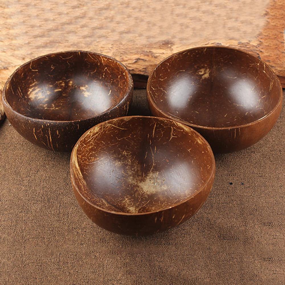 Cuenco con forma de cáscara de coco, cuchara artesanal para fruta, ensalada, fideo, arroz, contenedor de comida, decoración reutilizable, almacenamiento, decoración artesanal