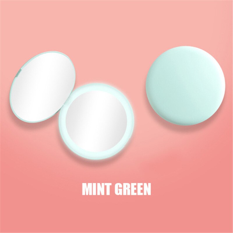 Mini Draagbare Led Make-Up Spiegel 10X Vergroten Hand Hold Opvouwbare 12 Leds Pocket Make-Up Spiegel Licht Schoonheid Cosmetische Tool: green