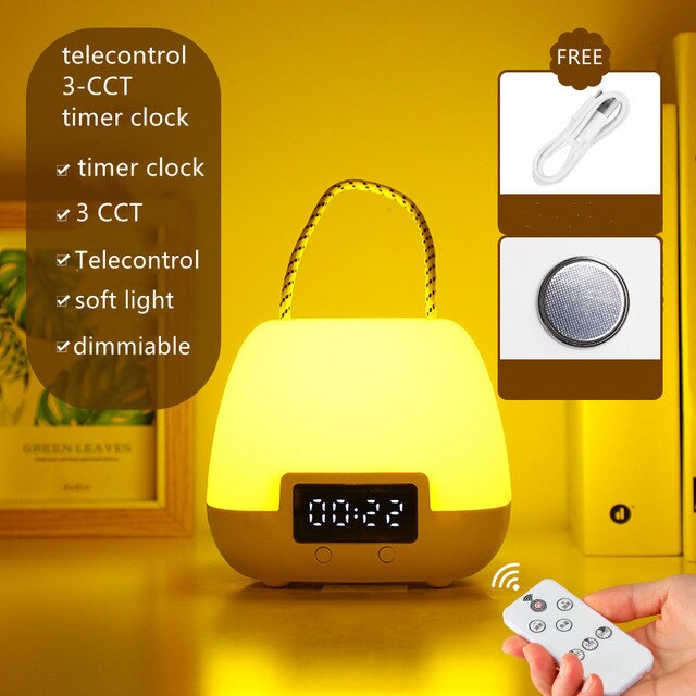 Lazychild Led Nachtlampje Usb Charge Met Afstandsbediening Draagbare Lamp Klok Slaapkamer Bedlampje Kinderen: Remote control clock