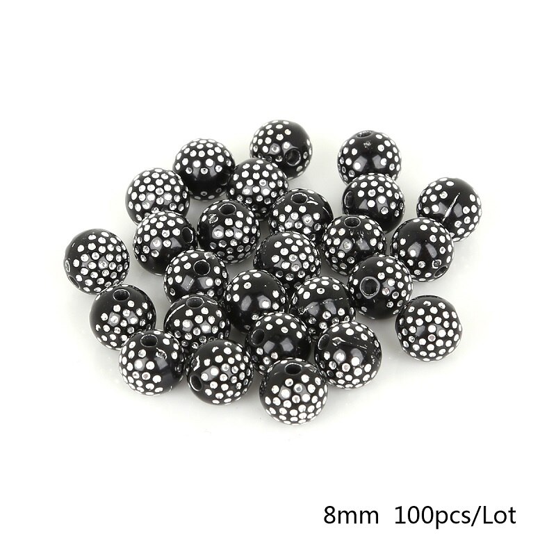 100 stk 8mm farverige runde akrylperler rhinsten charme perler til smykkefremstilling gør-det-selv håndværk scrapbog dekoration: Sort