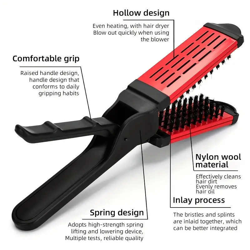 V-formad hårplattningsborste kam med borst antistatisk dubbelsidig platt hårklämma kammar frisörstylingverktyg