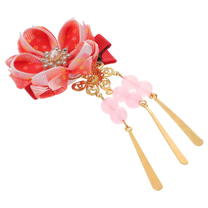 Japanese Style Hair Clips Hair Flower Shaped Barrette Headdress Kimono Accessories Red