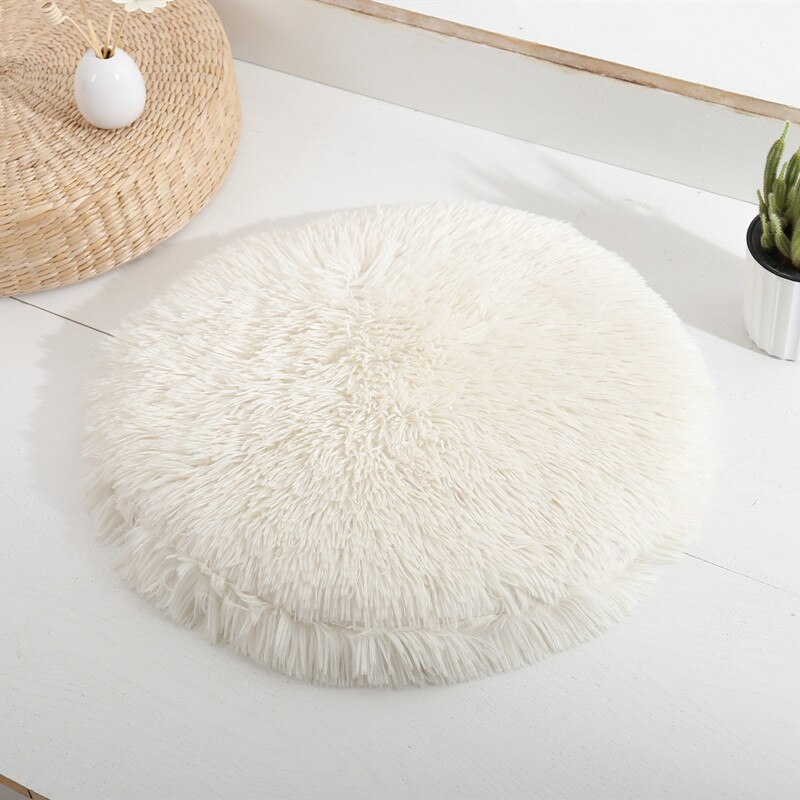 Ronde Hond Bed Mat Lange Pluche Kat Deken Pluizige Lounger Hond Kussen Warm Huisdier Bed Huis Voor Kleine Grote Honden katten Dierbenodigdheden: White / diameter 50 cm