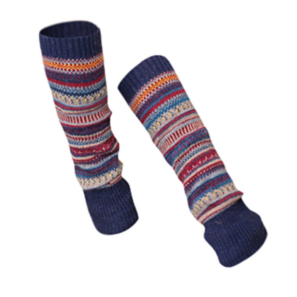 Ethnique 1 paire femmes hiver jambières laine tricot haute genou chaussettes bottes manchettes filles guêtres Femme: Navy