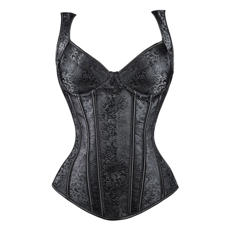Dame retro steampunk korset vest sexet gotisk overbust korset top stropper snøre lynlås side korsetter og bustiers plus #39 .: 1569 sorte / Xxl