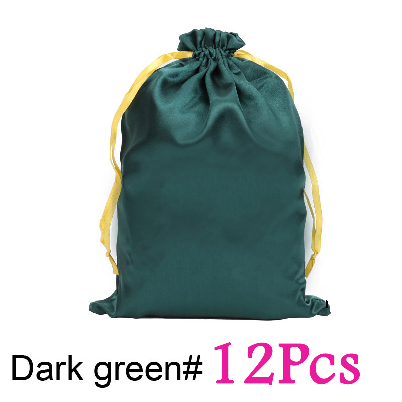 Sac de perruque en Satin, 12 pièces, sacs de rangement 25x35Cm, grand sac de perruque en soie douce noir rose pour outils d'emballage de perruque, accessoires de perruque: WHITE