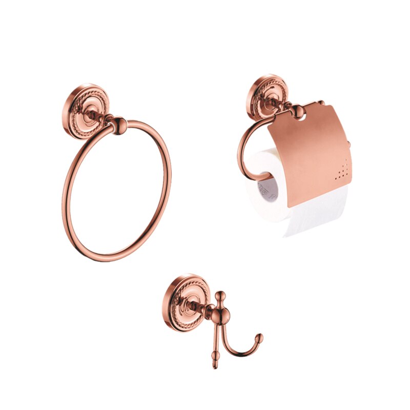 Toiletrolhouder Gepolijst Jas Haak 2 Pcs Antiek Rose Gold Brass Handdoekring Wall Mounted Robe Hook Badkamer Accessoires set: 5