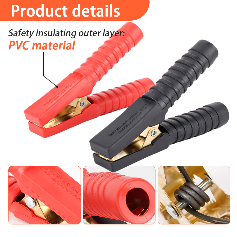 Terminal de pinzas de cocodrilo 500-1000A, conector de prueba de abrazadera de cocodrilo para batería eléctrica de coche de cobre para Cables de puente Boost, 2 uds.