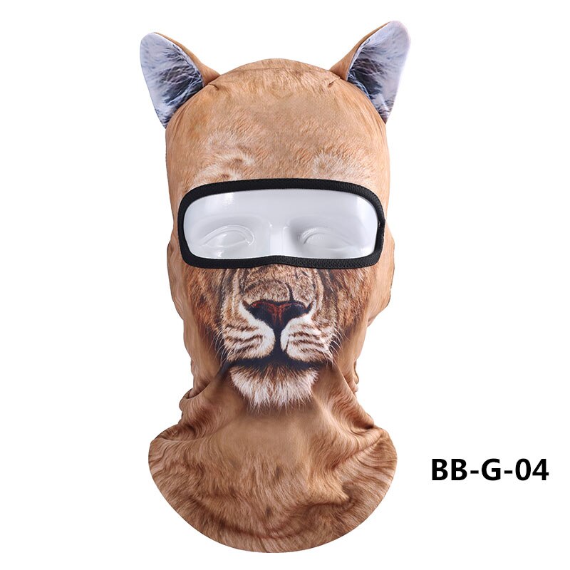 Dammsäker djurmönster huvudbonader med öra katt hund lejon män kvinnor hel ansiktsmask balaclava huva täcka hals halsduk hattar: Bb-g -04