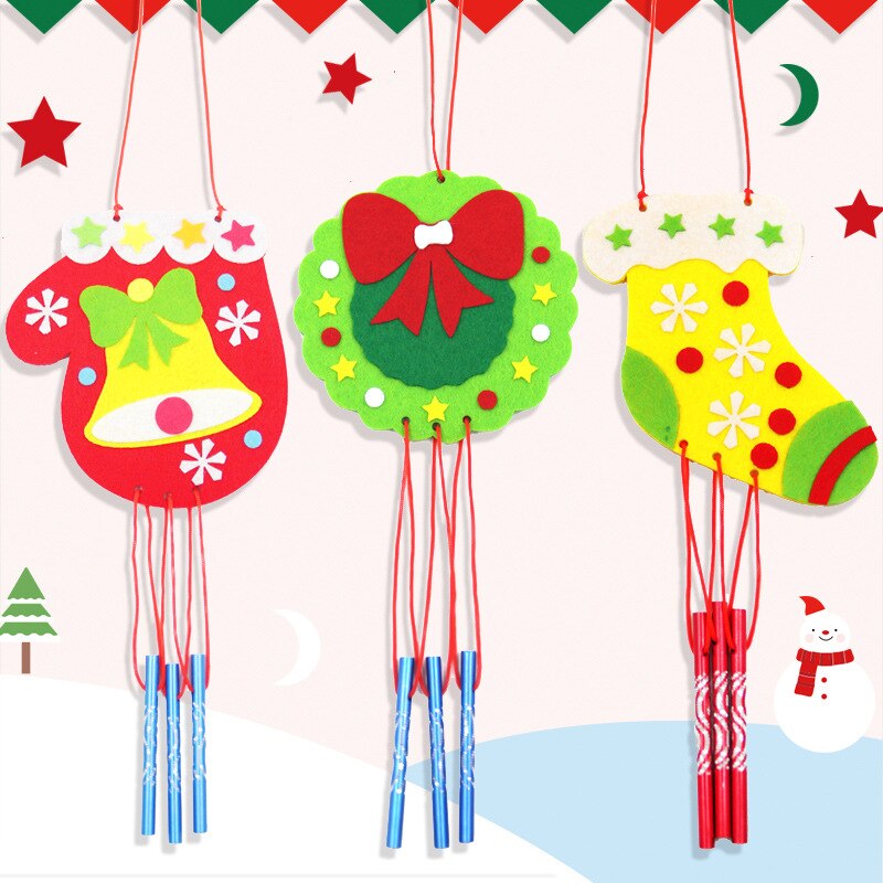 Children DIY Christmas Wind Chime Handmade Non Woven Wind Bell Kid Manual Craft Toy Decorative Pendant Materials Package