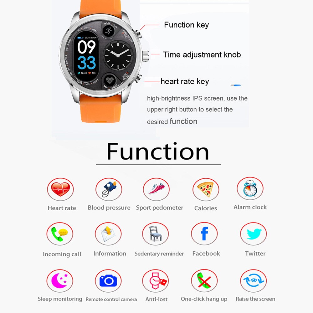 Maxinrytec T3Pro Smartwatch - Dual Time Sport Activity Tracker - IP68 Waterproof - For Men