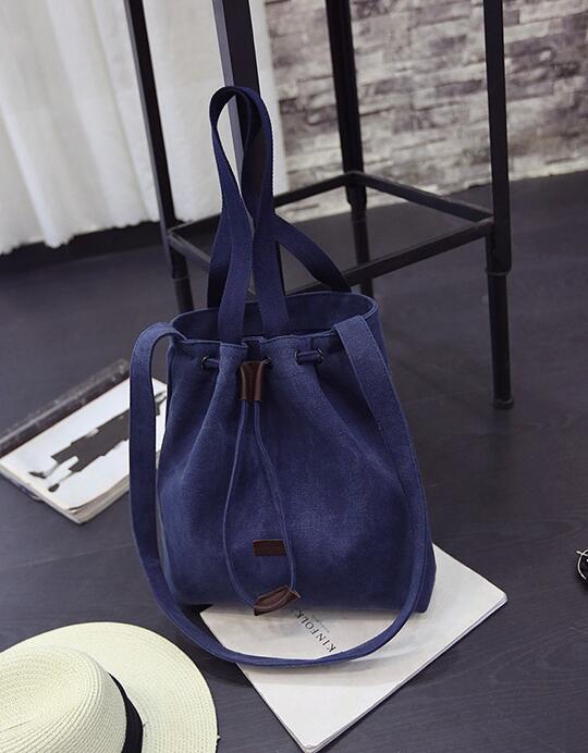 Willsrain retro stoffen tas canvas tas trekkoord boodschappentas trend dames effen handtas beige schoudertas: Blauw