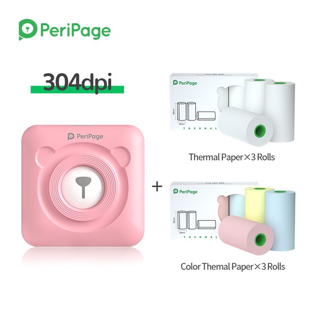 304dpi PeriPage A6 Etikett Drucker hoch Definition Druck Thermische Mini Drucker 2 &quot;Foto Rechnung Drucker für Android und iPhone: 304 Rosa 6 Papiere