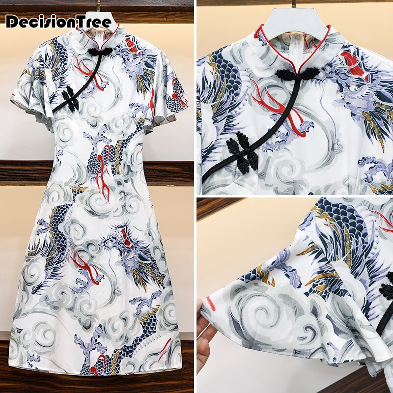 Chinese Dress women classic cheongsam rayon floral evening party dress traditional mandarin collar chinese qipao