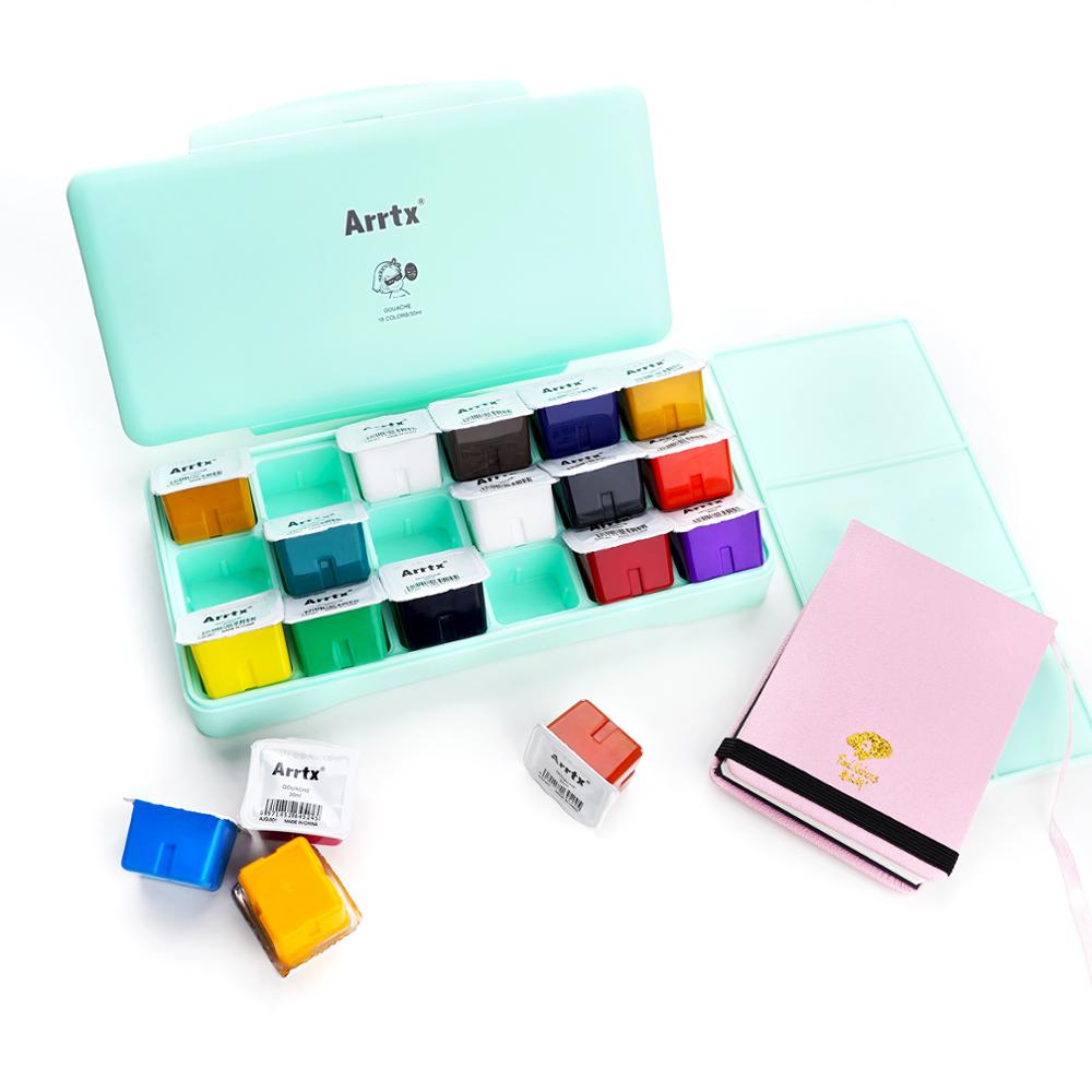 Arrtx 18 Colors Gouache Paint Sets 30ml Cute Jelly Cup Suitable for Hobbyist Artists Paint with Watercolor Paper Pad: SET 2