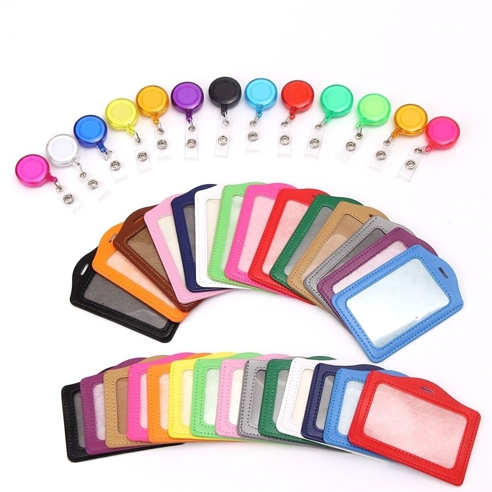 Pu Leather Id Card Holder with Retractable Badge Holder Clip Nurse Worker Students Name Card Holder Lanyard