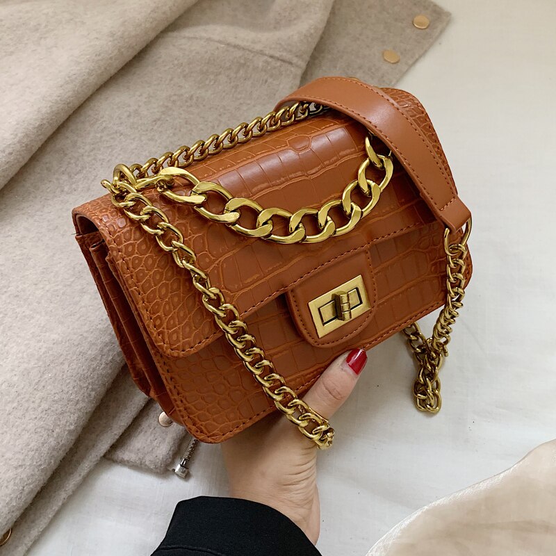 DORANMI Stein Muster Klappe Schulter Taschen Für Frauen Kette Riemen Crossbody-tasche Weibliche Leder Platz Messenger Bolso DJB948