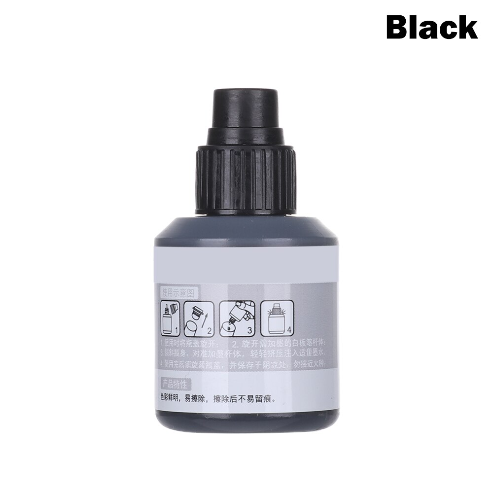 1Pc 12Ml Whiteboard Marker Pen Refill Inkt Zwart Rood Blauw 3 Kleuren Direct Droog Uitwisbare Inkt Vullingen Tool school Kantoorbenodigdheden: Black