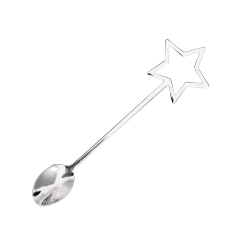 1Pcs Stars Spoon Handle Stainless Steel Coffee Spoons Simple Stirring Spoon Dessert Ice Cutlery Kitechen Gadget: Silver