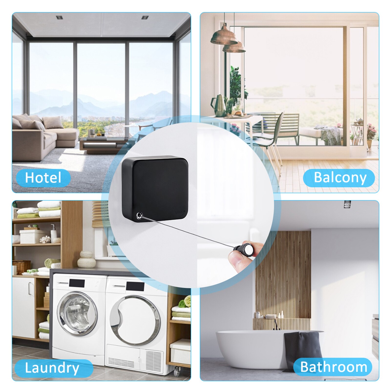 Automatic Retractable Drying Rack Stainless Steel Clothesline Durable Retractable Rope Free Punching For Hanging Wet Clothes