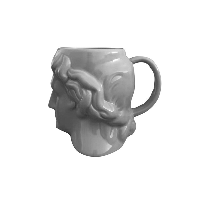 Ceramic Mug Milk Coffee Cup Ancient Greek Apollo David Head Large-Capacity Sculpture Cup Teacup Desktop Decoration: gray