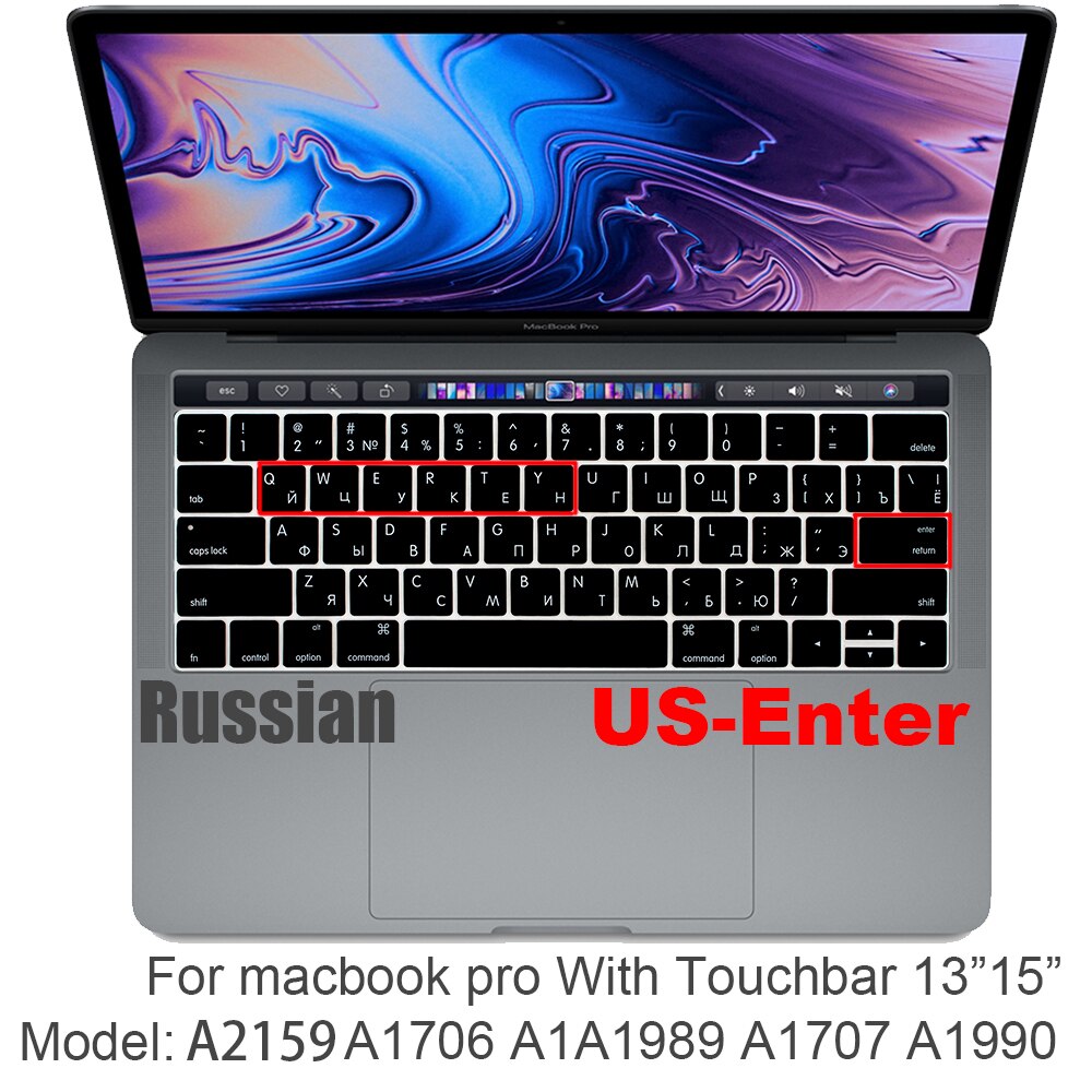 Russische Siliconen Toetsenbord Cover Beschermer Voor Macbook Air13/12 /15/16pro Touchbar A1706/A1466A1708/A1990/A1398/A2289/A1932/A2141: US pro13 15touchbar