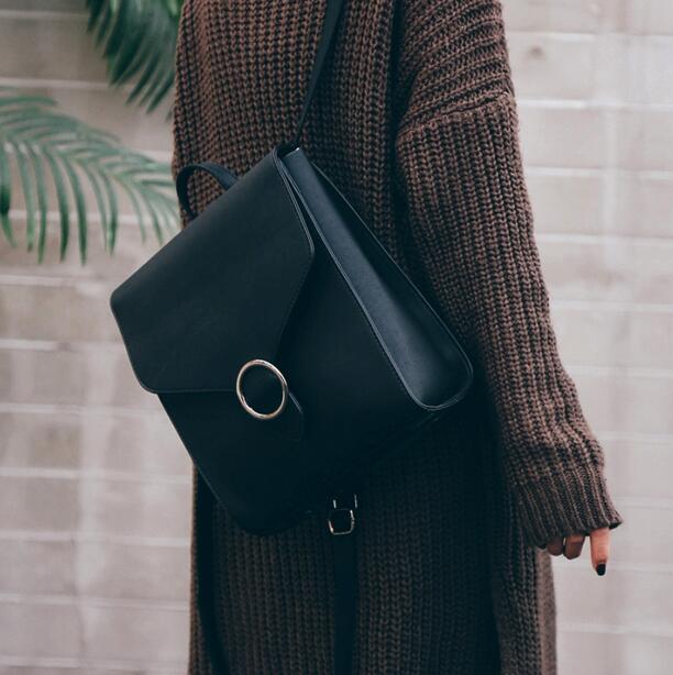 Mode Vrouwen Rugzak Pu Leer Retro Vrouwelijke Tas Schooltassen Tiener Meisje Reizen Boeken Rugzak Schoudertassen: Black