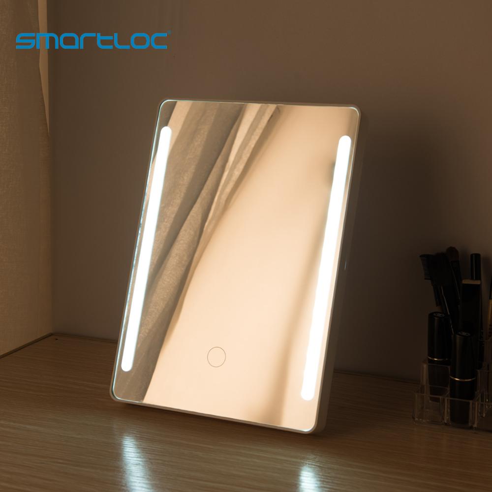 smartloc Plastic Rectangle Magnifying LED Screen Touch Bathroom Wall Mirror Bath Vanity Mirrors Dressing Table Stand 11x7.8 inch