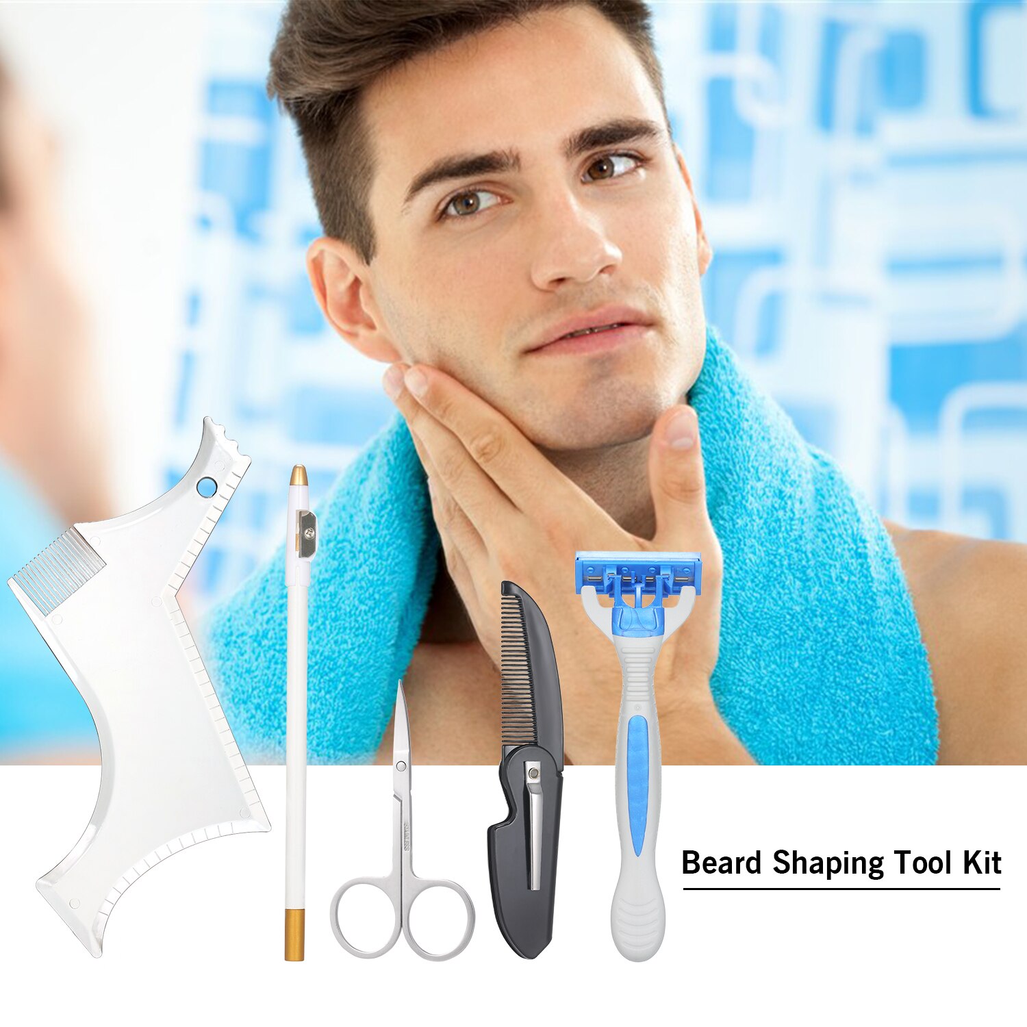 Beard Shaping Grooming Tool Kit Folding Comb Beard Shaping Template Guide Manual Shaver Beard and Mustache Scissor Beard Tool