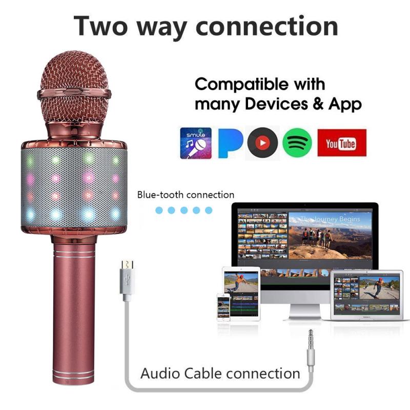 4-in-1 LED Wireless bluetooth Karaoke Microphone USB Speaker Mini Singing KTV