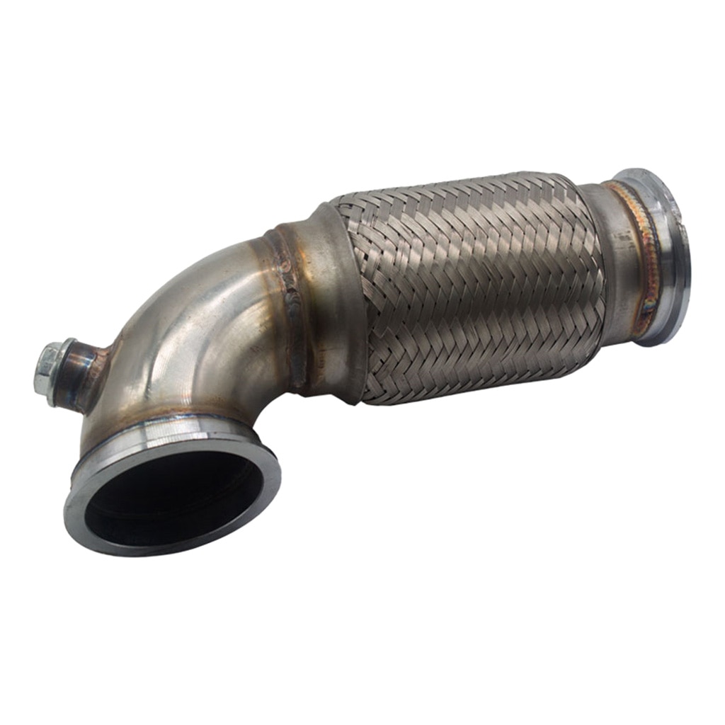 3" V-Band Flanged Downpipe Low Profile 90° W/ Flex Bellow Pipe Stainless Steel