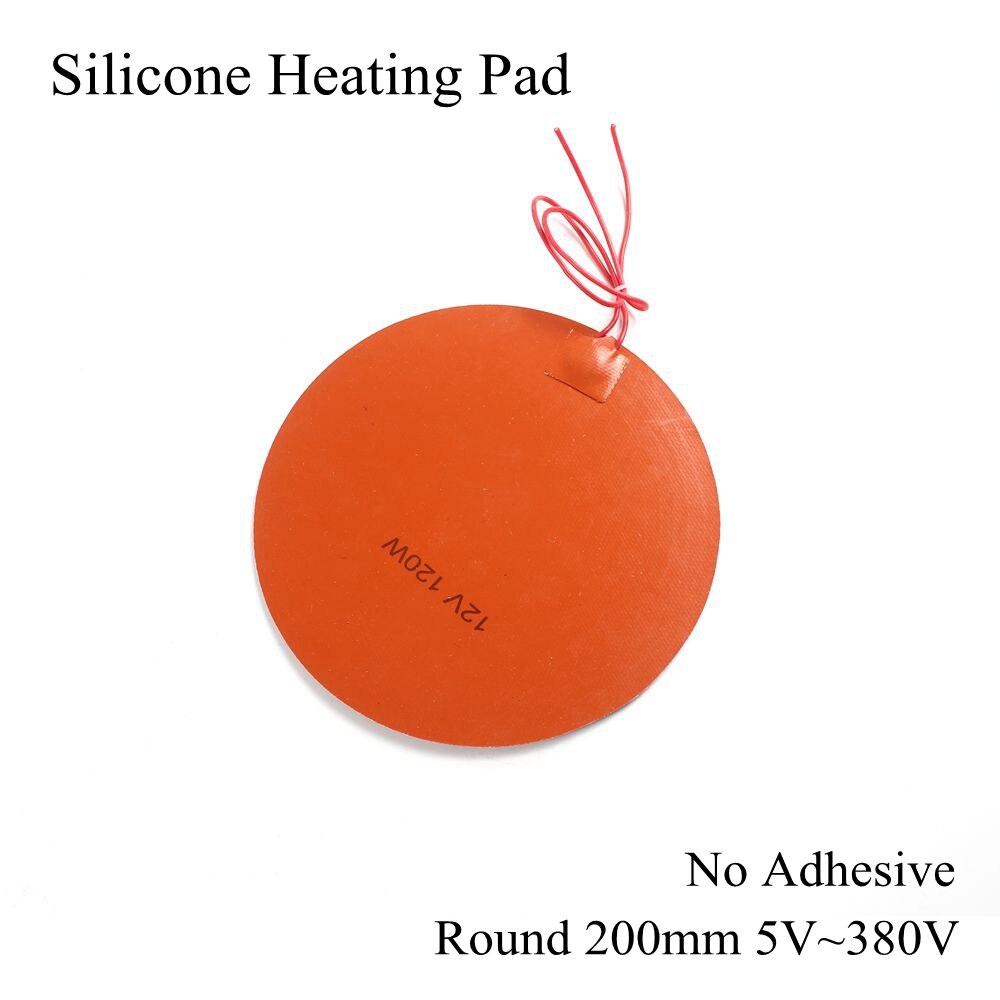Tapis chauffant en Silicone | Plaque de lit chauffant en caoutchouc de Silicone électrique, rond 200mm 5V 12V 24V, plaque de lit chauffé, Flexible et étanche, pour imprimante 3D