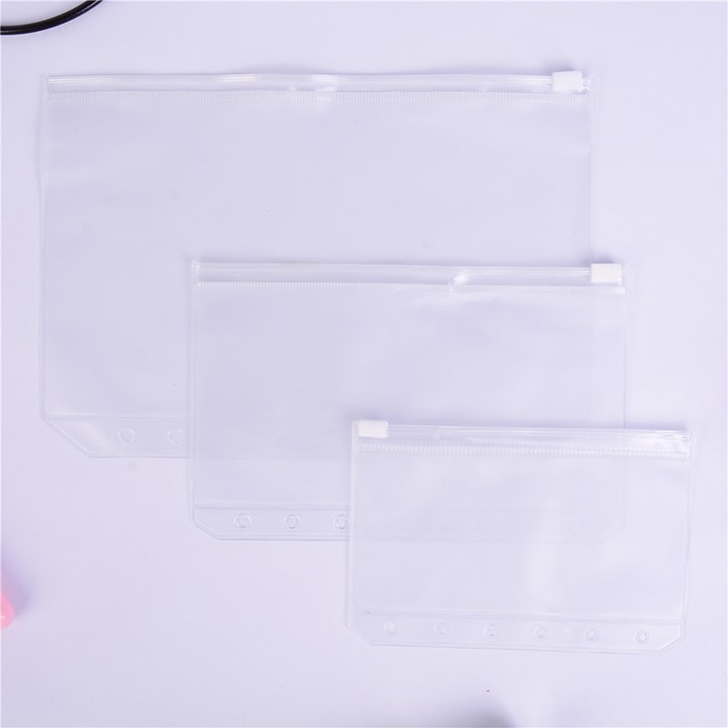 Soporte de archivo A5/A6/A7 bolsa de hoja suelta de PVC transparente estándar con producto de archivo de cremallera de estilo propio