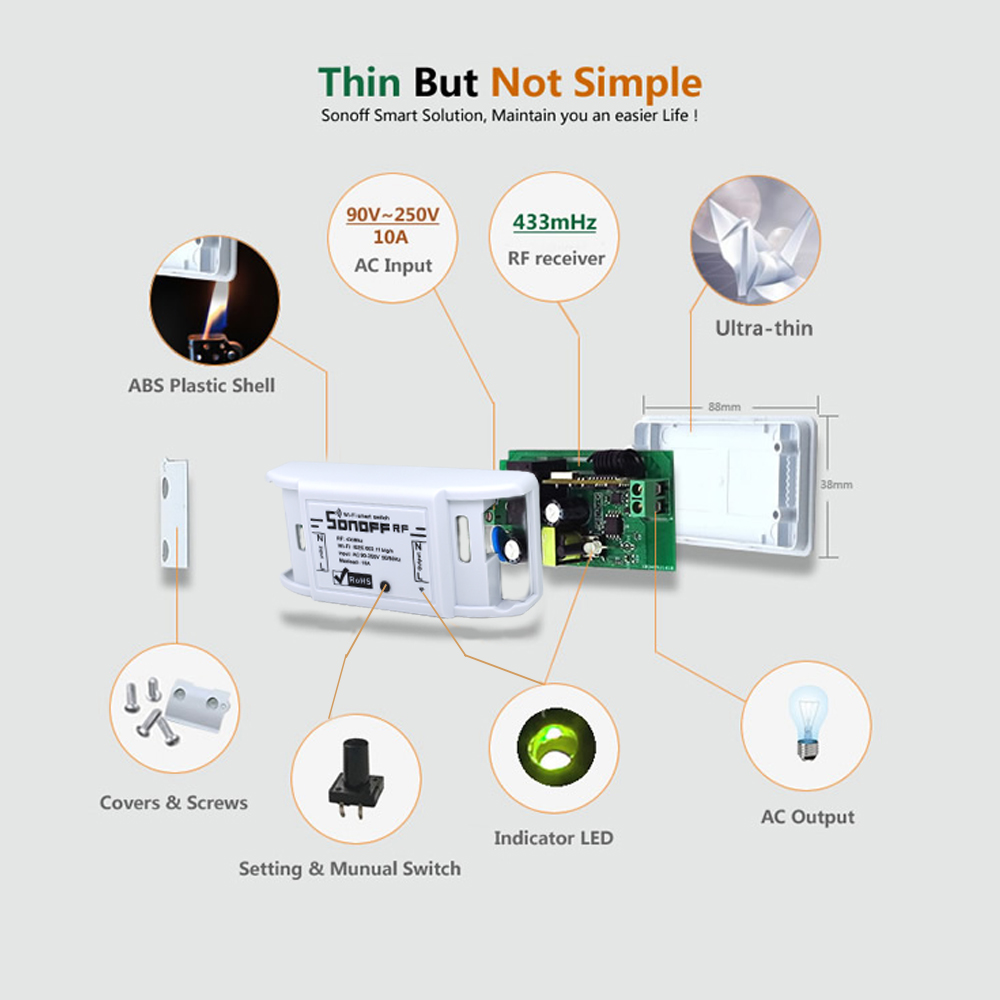 Itead Sonoff Rf 433 Wifi Smart Switch 433Mhz Afstandsbediening Wreless Ondersteuning Alexa Google Smart Home 10A/2200W Rf Ontvanger 433Mhz