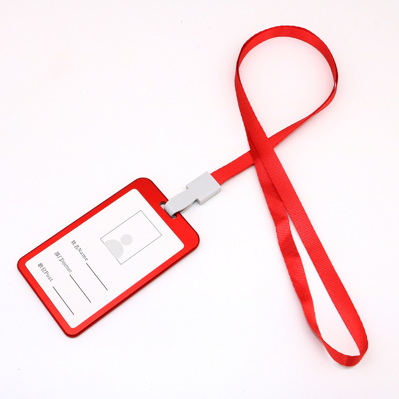 Verticale lanyards van aluminiumlegering, set zakelijke visitekaartjes, id-badgehouders, metalen zakelijke koffer: Rood