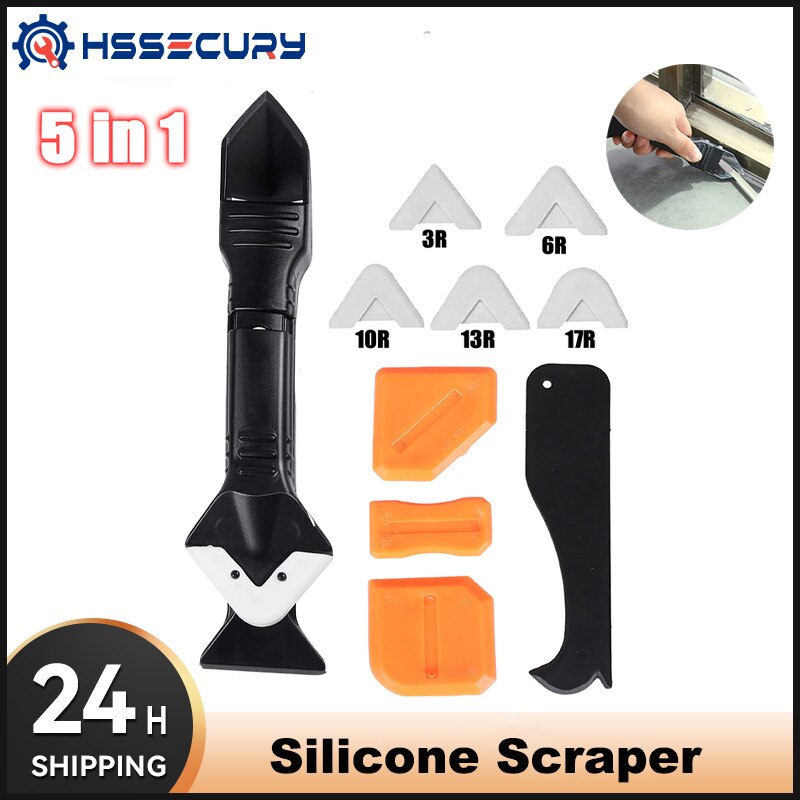 5in1 Silicone Scraper Remover Caulk Finisher Sealant Nozzle Scraper Sets Multifunctional Grout Remover Spatula Caulking Tool Kit