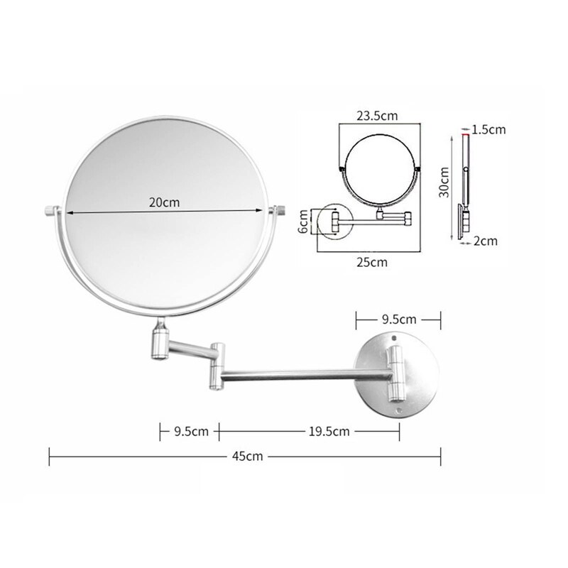 Home Treats Wall Mounted Mirror For Bathroom Vanity Mirror With Extendable Arm 360°Swivel Bathroom Extending Arm Mirror